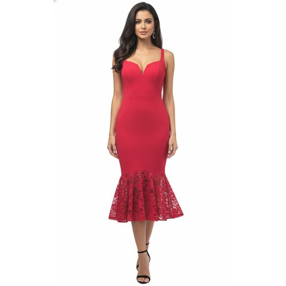 Aidan Mattox Red Crepe & Lace Cocktail Dress NWT Sz 12 - Picture 1 of 10
